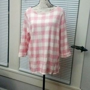 J-Jill Modal and Cotton Pink White Check Sweater Sweatshirt Boxy Fit